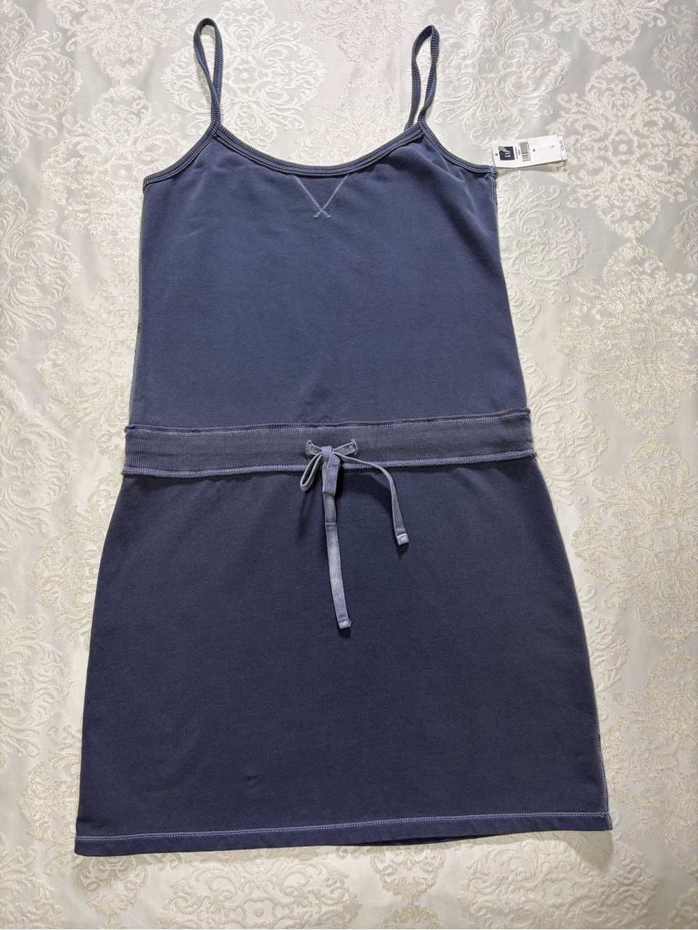 GAP 2007 Slate Blue French Terry Cami Mini Dress Drawstring Waist Y2K Medium - Picture 2 of 10